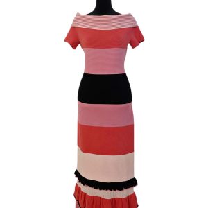 Prabal Gurung Knitted Off the Shoulder Pink Striped Dress