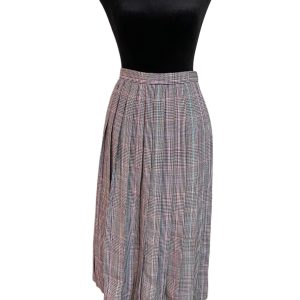 Vintage Pleated Plaid Midi Skirt
